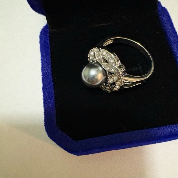 🌹HP🌹Last 1❣️NEW Silver Tahitian Pearl Luxe Vintage Designer Style Cocktail Ring - Picture 4 of 6